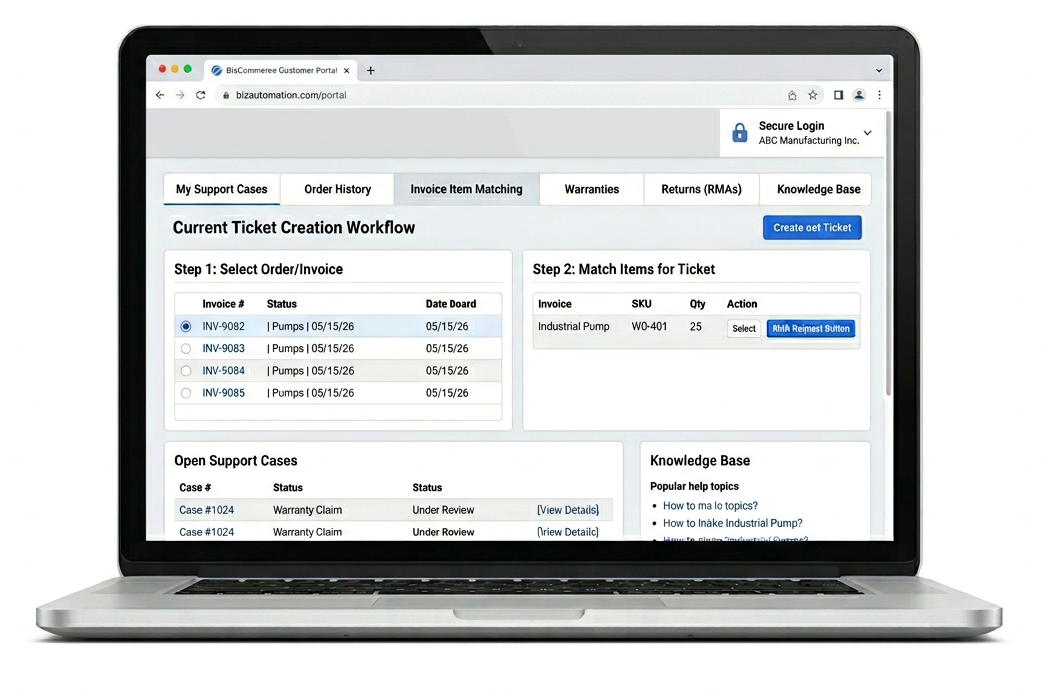 BizAutomation Secure B2B Customer Self-Service Support Portal Interface Dashboard