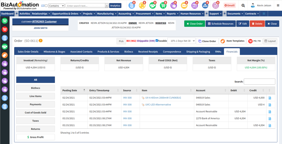 Order to Cash Lifecycle Visibility Dashboard ERP