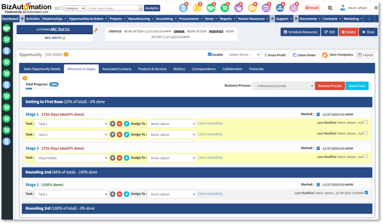 BizAutomation Sales Pipeline Workflows and Milestone Management System